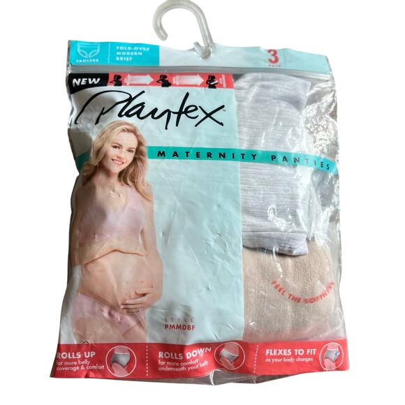 NWT! Playtex Maternity Fold-Over Modern Brief Panties Beige & Gray Size Small - Picture 1 of 5